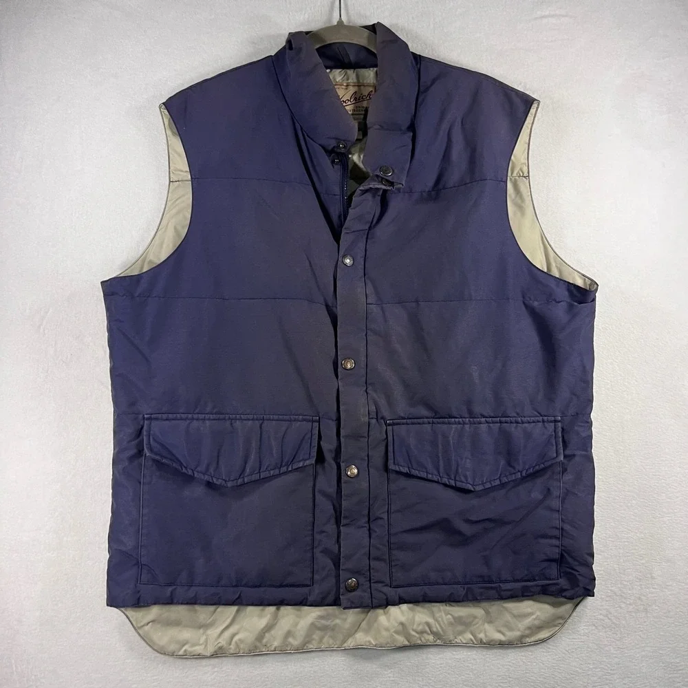 Woolrich Mens Puffer‎ Vest Dark Blue Tan Lined Original Outdoorwear Large